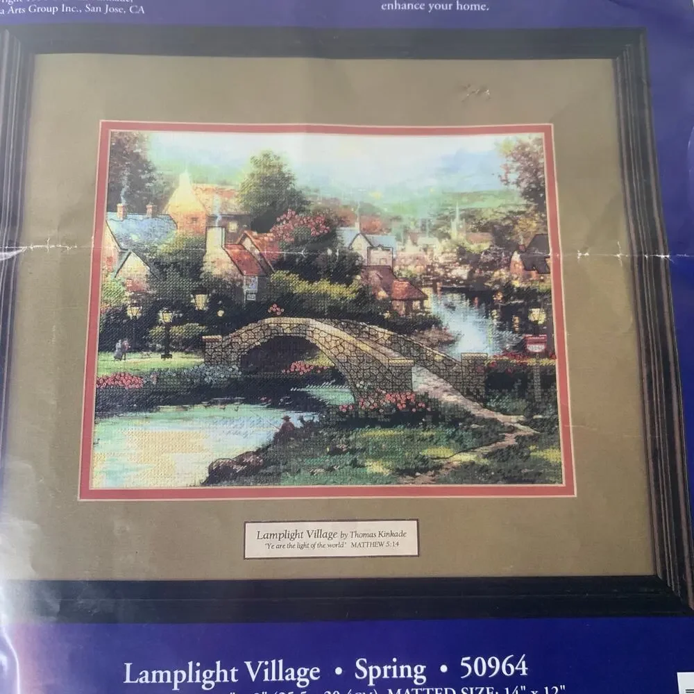 1996 Thomas Kinkade Cross stitch Kit The painter of light Lamplight village